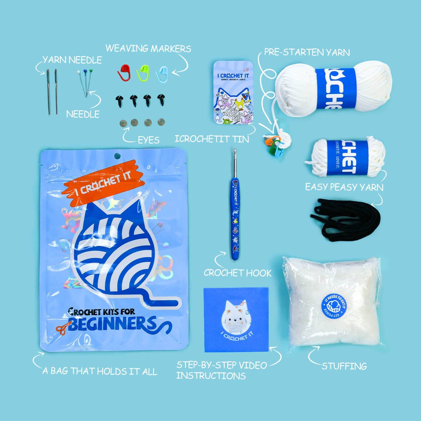 Beginner white bear Luna crochet DIY set - ICrochetIt
