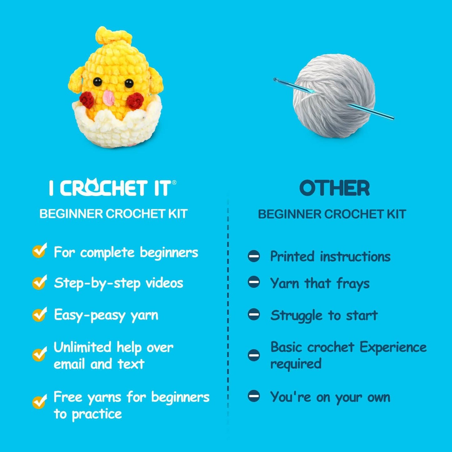 Eggshell chick gugu kids crochet kit for beginners - ICrochetIt
