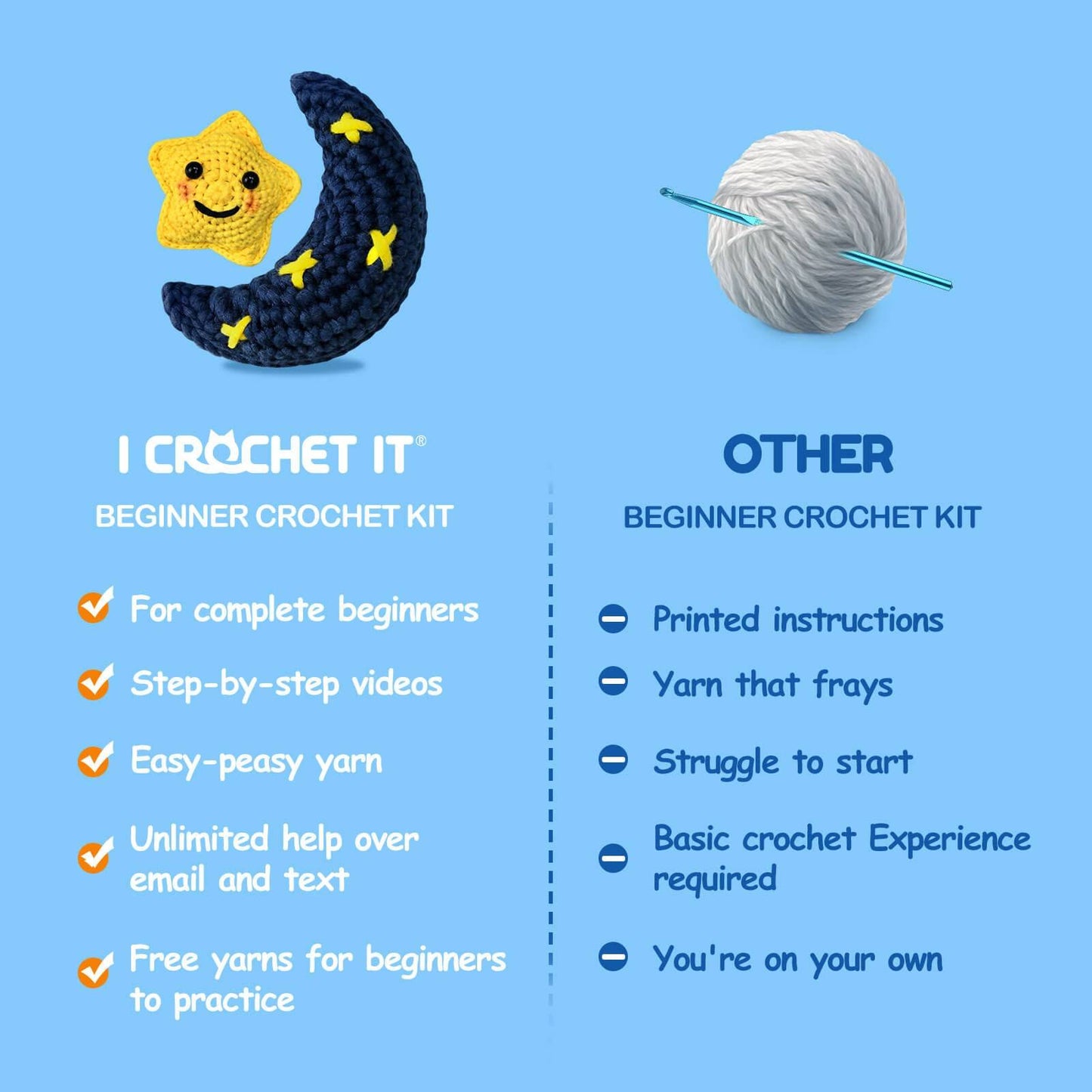 Star and Moon Bundle Beginner Crochetit Kit - ICrochetIt