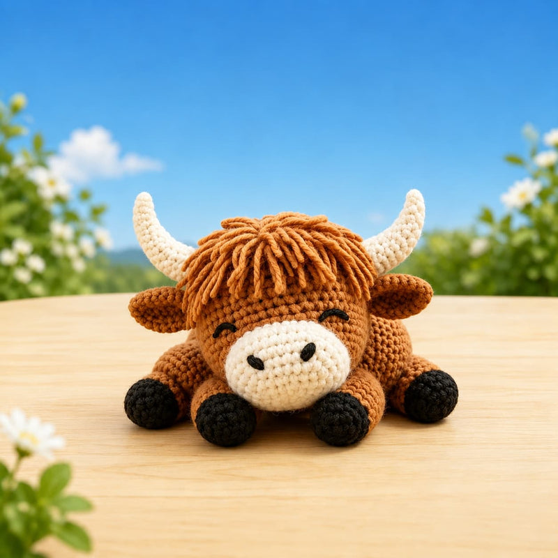 Cute Highland Cow Crochet Tutorial - finished product cover photo