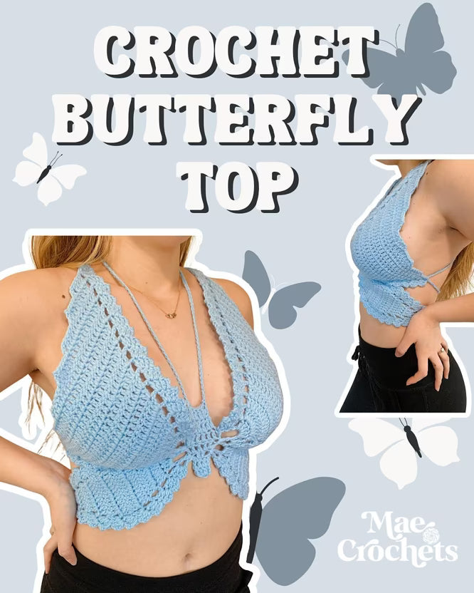 Free Mae's Butterfly Top Crochet Patterns - finished product cover photo